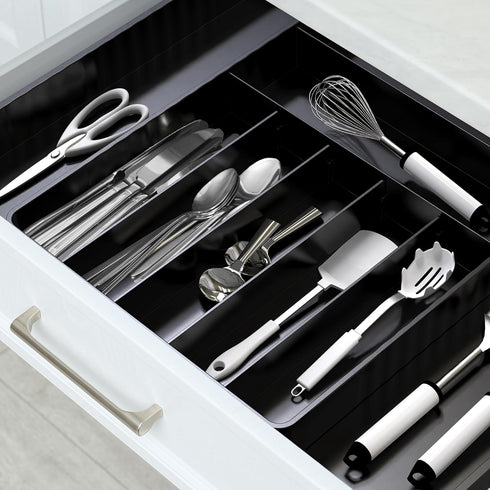 Simple Houseware Expandable Kitchen Drawer Flatware Organizer in Black