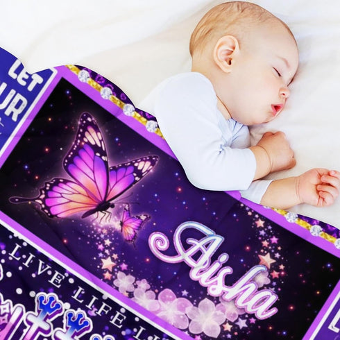 Custom Butterfly Blanket with Name for Kids Girls, Personalized Baby Receiving Blankets Customized Blanket for Infant