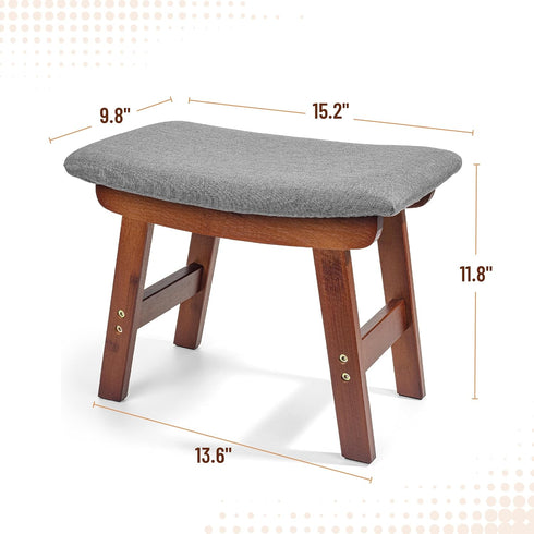 Bamboo Footrest Ottoman with Gray Cushion and Brown Legs - Small Size