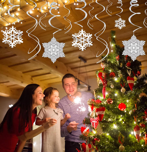 Moon Boat 42Ct Christmas Snowflake Hanging Swirl Decorations for Winter Party Wonderland Ornaments