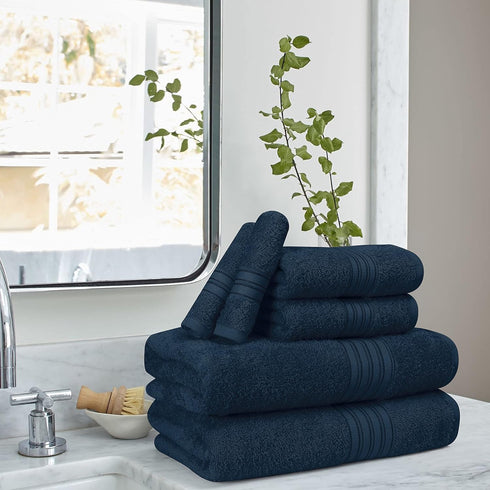 6 Pack Set, 2 28x55 inch, 2 16x24 inch 2 12x12 inch, BOUTIQUO Cotton Towel Contains Bath Towels Hand Towels & Wash