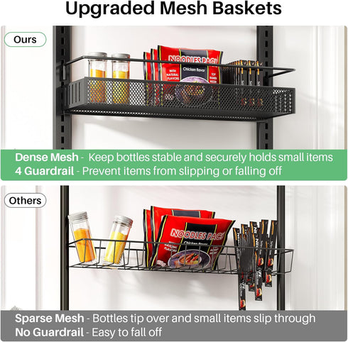 8 17" 6" 69" SNTD Tiers Over the Door Organizer - Height Adjustable Pantry Organizers and Storage with Dense Mesh