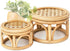 Set of 2 Small Boho Rattan Wicker Round Riser Plant Stand Indoor,Rustic