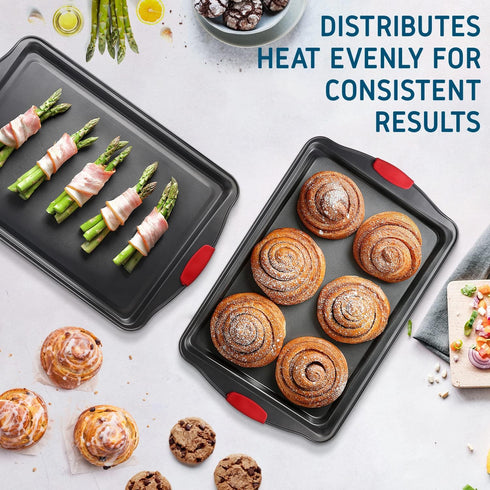 Baking Sheet Set, 2-Piece Large Cookie Sheet with Silicone Handles, BPA Free Nonstick Steel Baking Pans for Oven