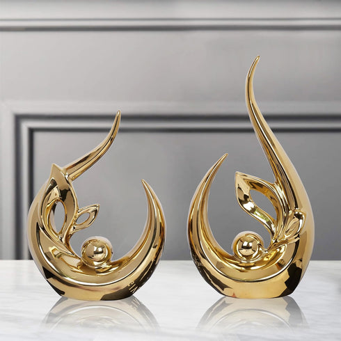 Dlfghos 2 PCS Gold Home Decor Accent Ceramic Statue Abstract Sculptures Centerpieces Mid