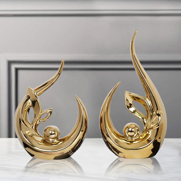 Dlfghos 2 PCS Gold Home Decor Accent Ceramic Statue Abstract Sculptures Centerpieces Mid