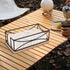 Guest Napkin Holder, Modern Metal Bathroom Paper Towel Caddy for Countertop & Kitchen (Black, Wooden Base)