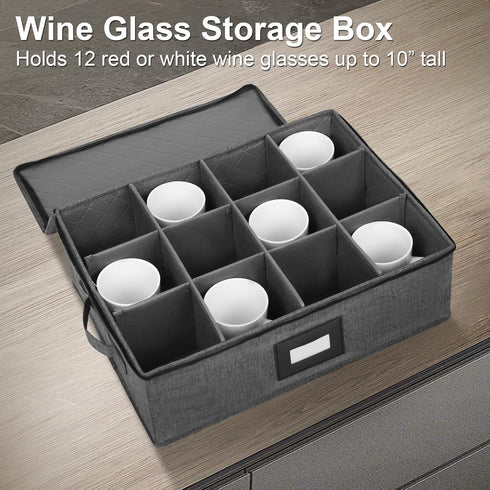 Cup and Mug Storage Box, 12 Cells China Storage Containers for Tea Cups and Coffee Mugs with Zipper Lid and Rivet Reinforced Handles, Hard Shell and Stackable (Black) by Mayniu