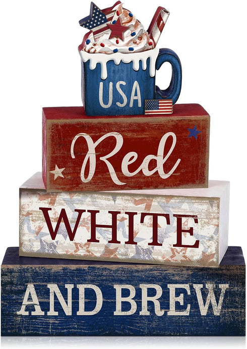 CroBlissful 4 Pcs 4th of July Decorations Patriotic Memorial Day Tabletop Decoration