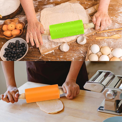 4 Pack Mini Rolling Pin for Kids, 9 Inch Wooden Handle Non-Stick Silicone Rolling Pins for Children Cake Baking