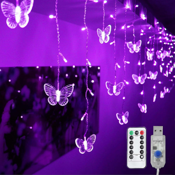 Decorman Butterfly Curtain Lights, 13ft 96 LED USB Window Fairy Lights 16