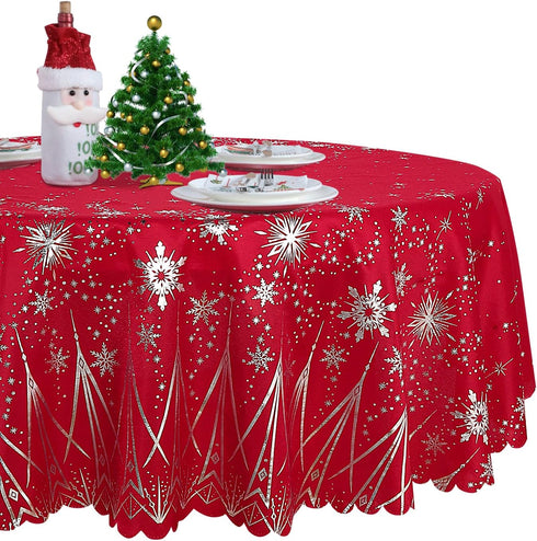 LUSHVIDA Christmas Round Table Cloth Washable Water Resistance Holiday Microfiber Tablecloth Decorative