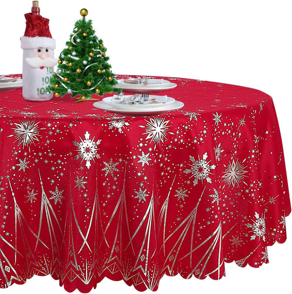 LUSHVIDA Christmas Round Table Cloth Washable Water Resistance Holiday Microfiber Tablecloth Decorative