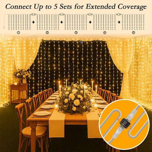 200 9.8 6.6FT 8 LED Curtain String Lights * Plug in Fairy with Timer and Modes, Waterproof Window Wall for Bedroom