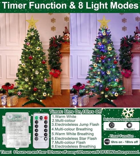 8 4 100 18 3D Remote Mode & Timer Ft Mini Christmas Tree with Warm White & Multi Color Change Lights DIY Balls