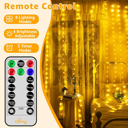 300LED 9.8ftx9.8ft, IP67 8 3 Ollny Curtain Lights Connectable Waterproof Outdoor Curtain String Lights with Remote