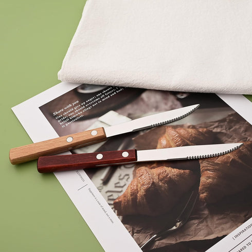 Steak Knives Set of 8 - Wooden Handled Serrated Knives, Uniturcky Stainless Steel Dinner Knives with Mirror Finish