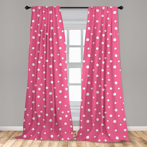 Ambesonne Pink Polka Dots Window Curtains - Monochrome Layout Pattern, Lightweight Decor 2-Panel Set with Rod Pocket,