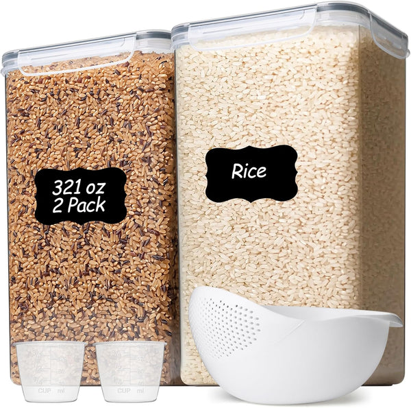 ComSaf Rice Container Set of 2(9.5L/10Qt), Large Airtight Food Storage Containers with