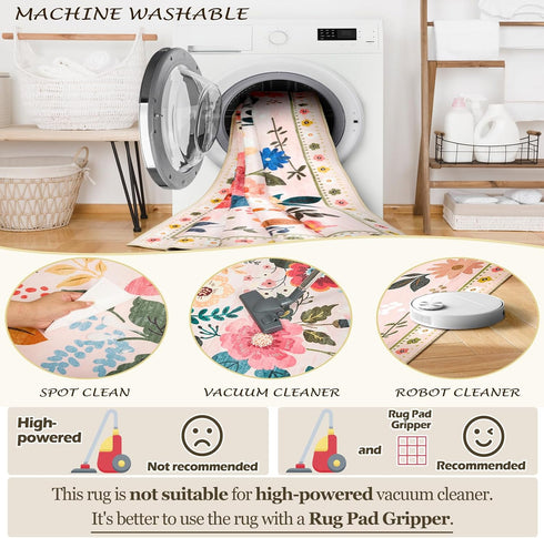 5x7 RELEANY Floral Area Rug Machine Washable Soft Print Boho Carpet Non Slip Doormat Low Pile Flower Area Rugs