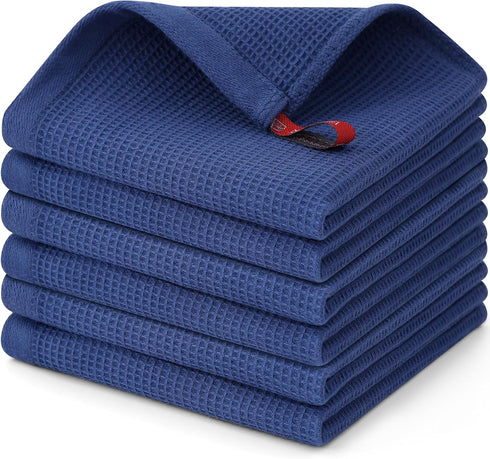 Homaxy 100% Cotton Dish Cloths - 6 Pack Waffle Weave Soft Absorbent Quick Dry Dish Towels - 12 x 12 Inches Navy Blue