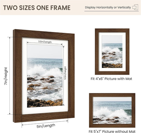 5x7 4x6, 5 7 1 Pack, FLYJOE Oak Wood Picture Frame with Mat for by USA-Sourced Natural Solid Wooden Photo Frame
