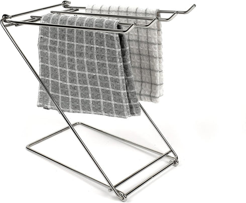 Stainless Steel Washcloth Holder - 4 Arms Folding Towel Drying Rack for Kitchen Countertop, Bathroom, Silver
