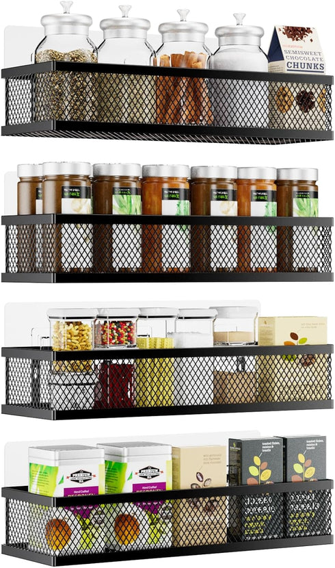 Umomi Spice Rack Wall Mount, 4 Pack Pantry Door Organizer & Hanging Storage