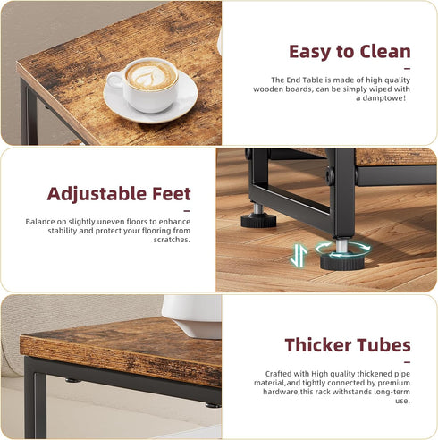 3 Simple Trending Side Table, End Table Living Room, Bedside Table for Sofa Couch, Nightstand with Tiers Open Shelves