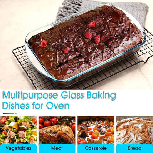 NUTRIUPS 2.6 Quart Glass Baking Dish, Rectangular Tempered Glass Casserole Dish for Oven Cooking