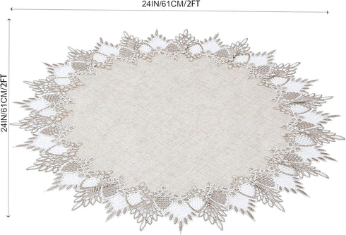 24 inches 24 Natural Linen Doily Round Neutral Earth Tones Beige Lace Coffee Table Topper Dresser Scarf Place Mats