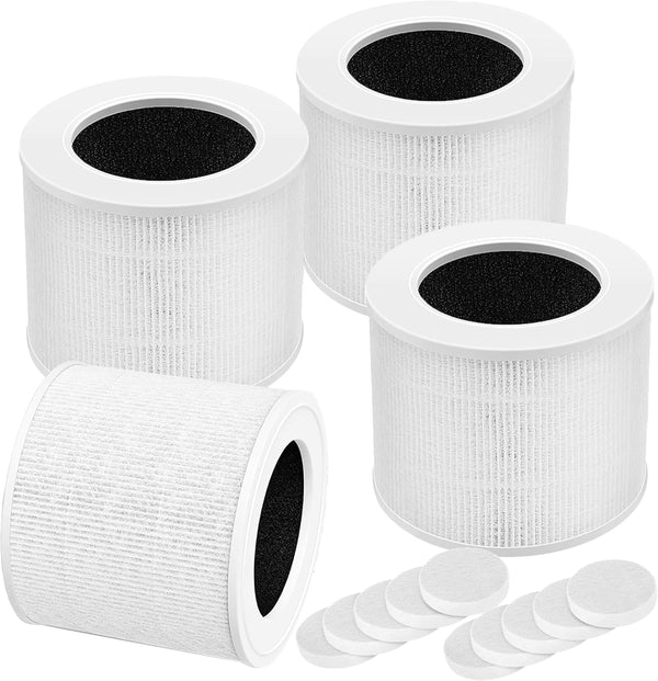 Levoit True HEPA Core Mini Replacement Filter - 3-in-1 HEPA, High-Efficiency Activated Carbon, 4 Filter Pack