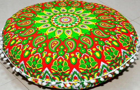 22" CRAFT KALA Round Mandala Comfort Meditation Floor Pillow Cover, Large Pillows Seating Cover for Adults, Cushions