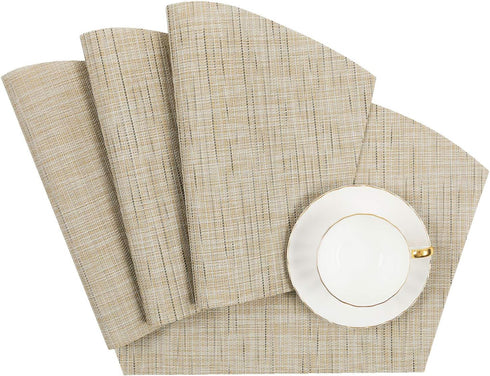 SHACOS Small Round Table Placemats - Wedge Placemat Set of 4, Non-Slip Heat Resistant Woven Vinyl, Beige Yellow