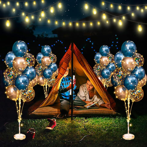 Cicicooie 2 Set Balloon Stand Kit for Floor with String Light Rolay Blue Centerpieces Balloon Holder Decoration