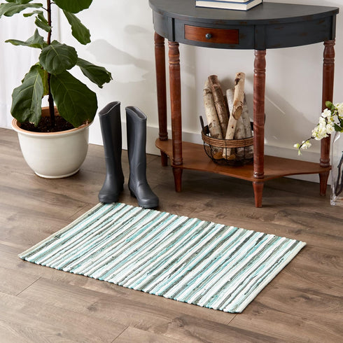 DII Chindi Home Collection Cotton Handwoven Slim Stripe Area Rag Rug - 2x3', Aqua