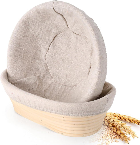 Sourdough Bread Proofing Baskets Set of 2, Round & Oval Banneton Bowl with Liners for Baking