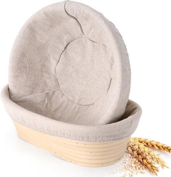 Sourdough Bread Proofing Baskets Set of 2, Round & Oval Banneton Bowl with Liners for Baking