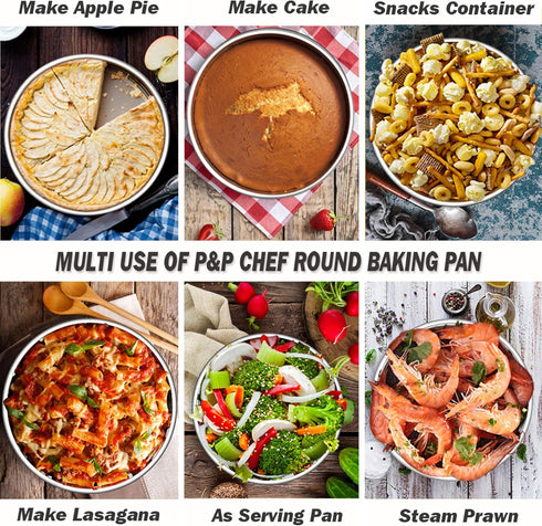 P&P CHEF Cake Pan Set of 2, Stainless Steel Round Baking Layer Cake Pans, 8 Inch, Non Toxic & Easy Clean