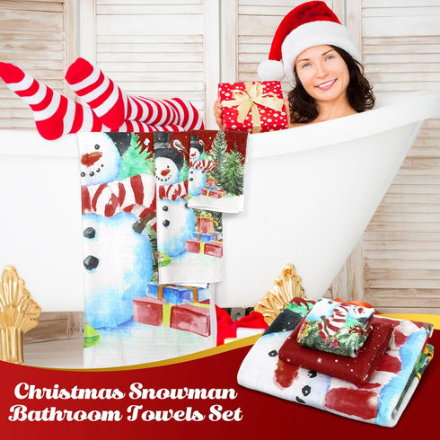 3 Pack Set Preboun Christmas Snowman Bathroom Towels Winter Hand Towels for Xmas Trees Bath Winter Dish Snowman Wash