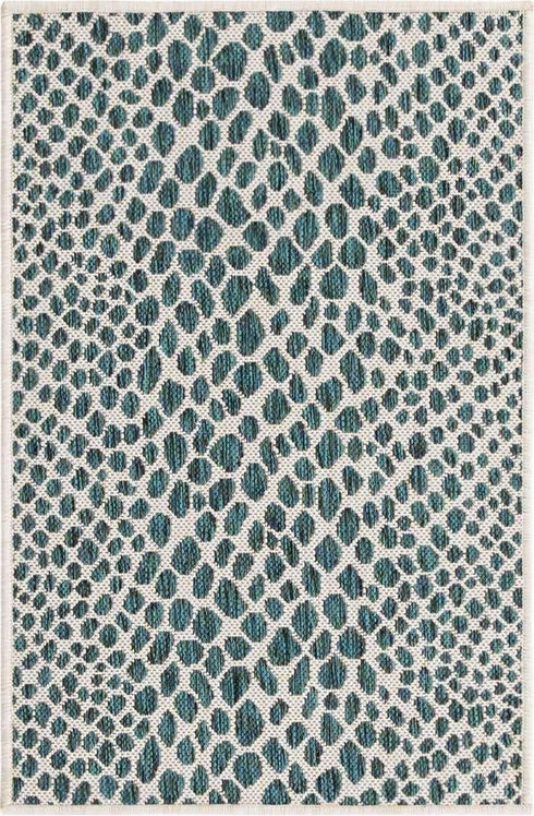 Unique Loom Outdoor Collection Area Rug - Cape Town, Teal/Ivory (2' 2" x 3' 1" Rectangle)