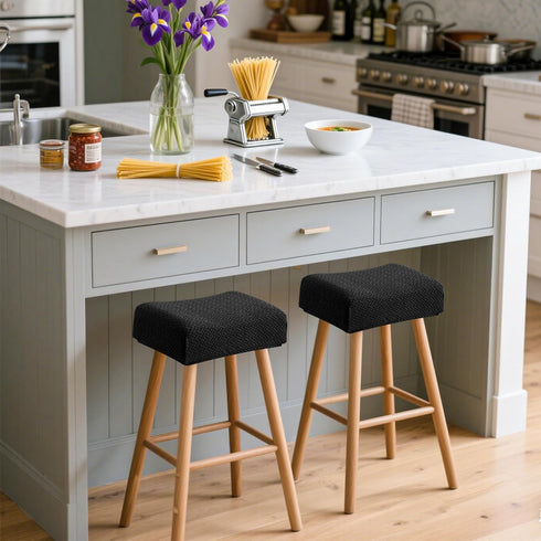 2 Pack Counter Waterproof Bar Stool Covers Rectangle Black Jacquard Stretchable Backless Barstool Seat Cover Bar Stool