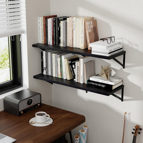 16W 12D Set 2, 12 Inch Axeman Deep Floating Shelves for Wall, x Black Floating Shelves of Deep Large Wall Mounted
