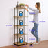 5 GETALL Tier Bookshelf with Wheels, Tall Bookcase for Small Spaces, Solid Wood Narrow Shelf, Corner Book Shelf Storage