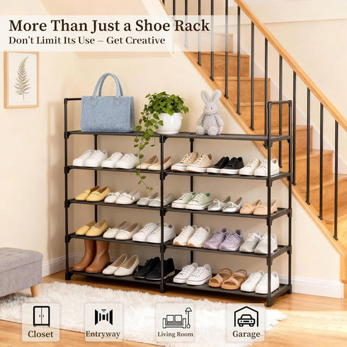 Gmrithaf 5 Closet,Entryway,Dorm,Garage,Corridor, 33.8" 5 Shoe Rack - Tier Shoe Organizer Storage Rack with Metal Tubes