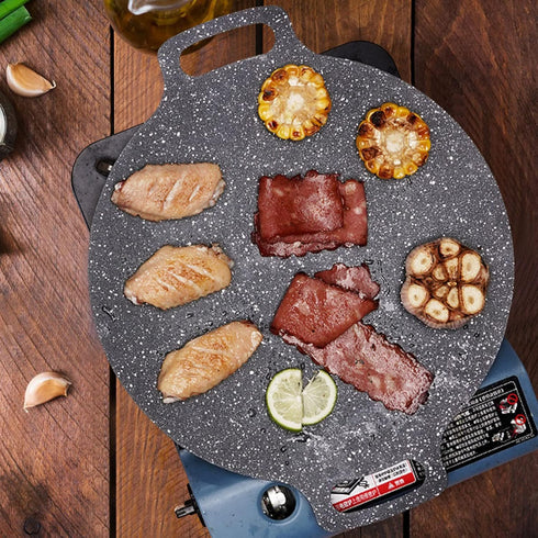 Portable 13.4 IN Korean BBQ Grill Pan - Non-Stick Aluminum Round Stove Top Grill for Indoor Outdoor