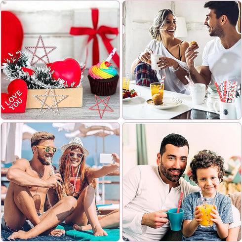JANYUN 40 Pieces Valentine's Day Drinking Straws - BPA-Free 9" Reusable Straws for Family or Party Favors