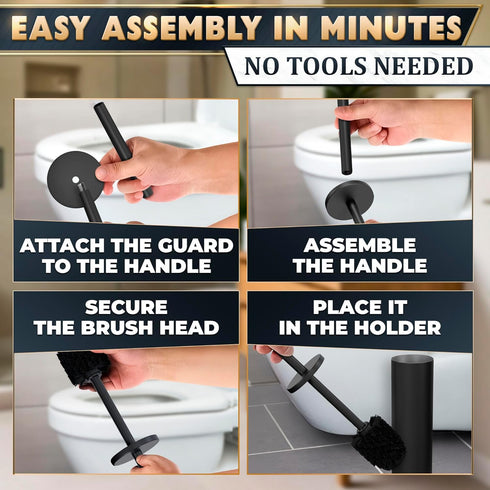 Set Black Toilet Brush and Holder - Scratch Resistant Black Toilet Bowl Brush and Holder with Soft Bristles Replaceable