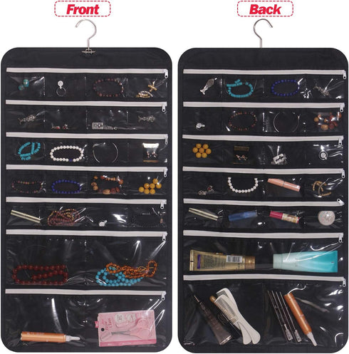 DIOMMELL Hanging Jewelry Organizer, 47 Pockets with Zipper for Earrings Necklace Bracelet Ring Accessory Storage Bag