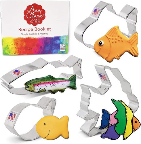Ann Clark 4-Pc. Fish Cookie Cutters, Cute Goldfish & Angel Fish Shapes, Made in the USA